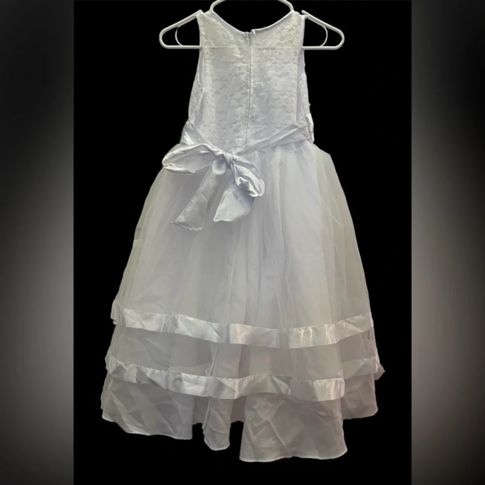 Cecikid girls communion flower girl tulle dress sz 9/10 white bow